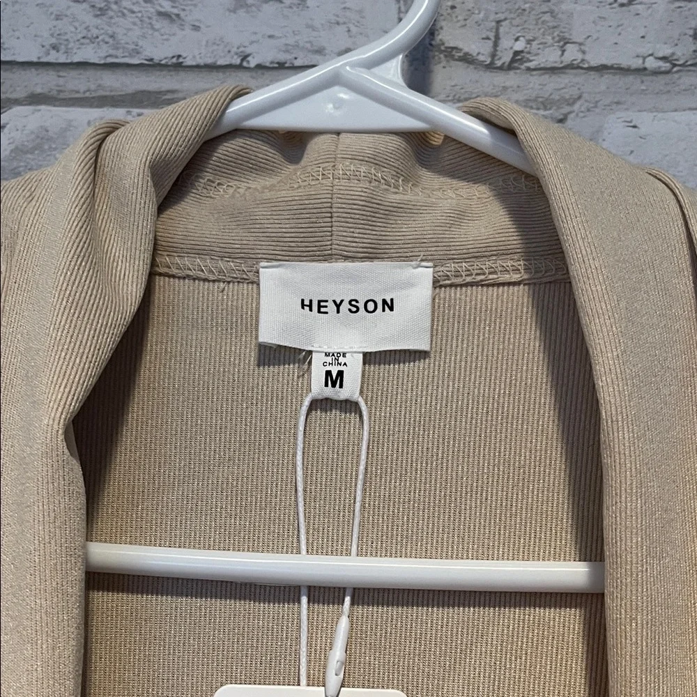 Heyson Beige Open Front Cardigan pockets adjustable runching front sweater top